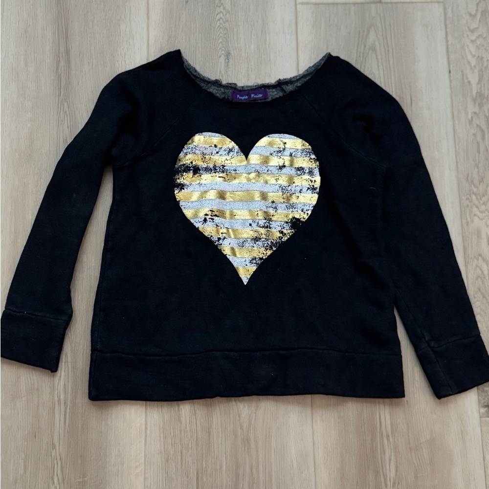Black Kids sweatshirt with Gold and silver metallic Heart Design
